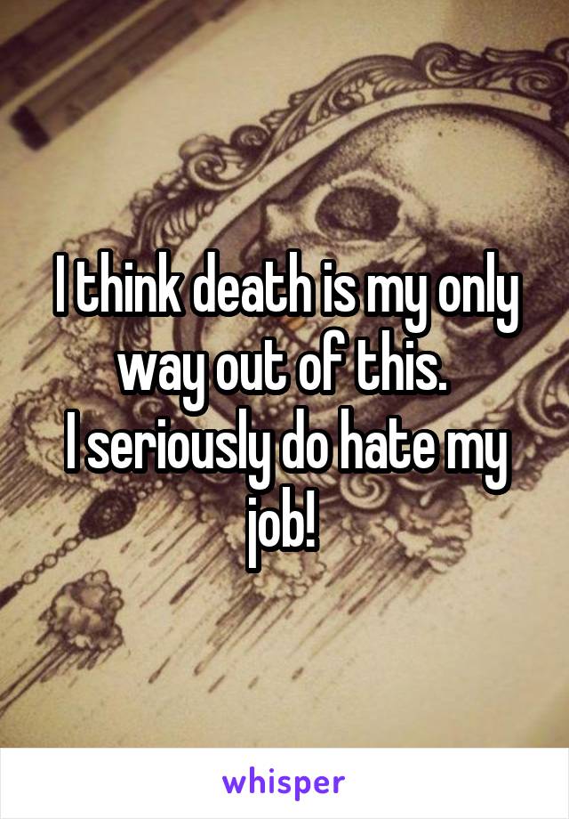 I think death is my only way out of this. 
I seriously do hate my job! 