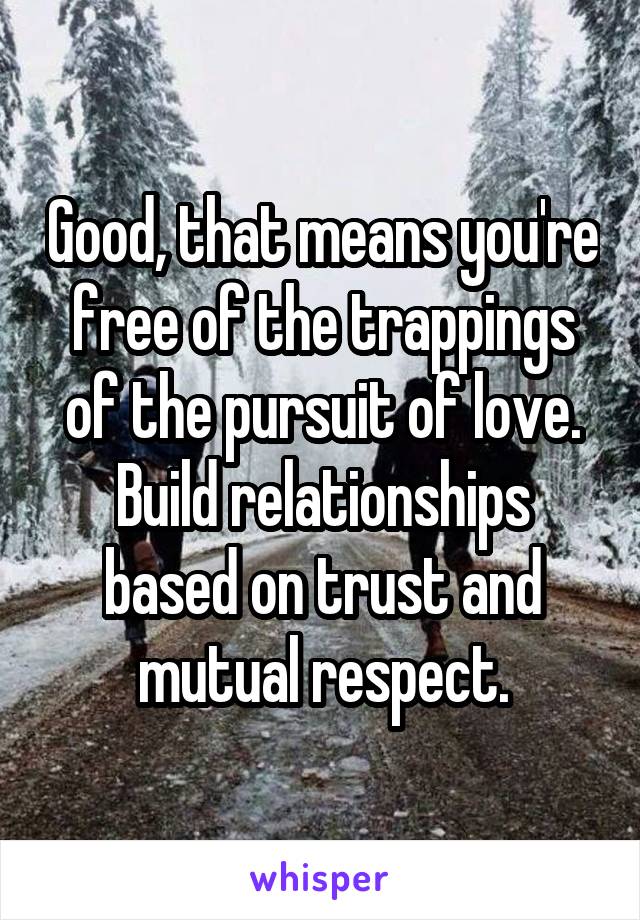 Good, that means you're free of the trappings of the pursuit of love. Build relationships based on trust and mutual respect.