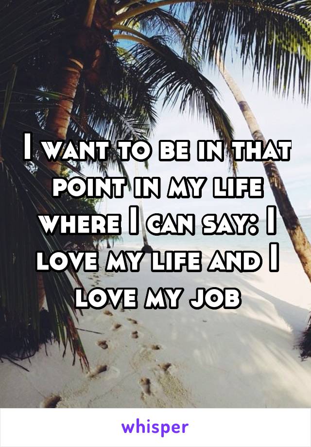 I want to be in that point in my life where I can say: I love my life and I love my job