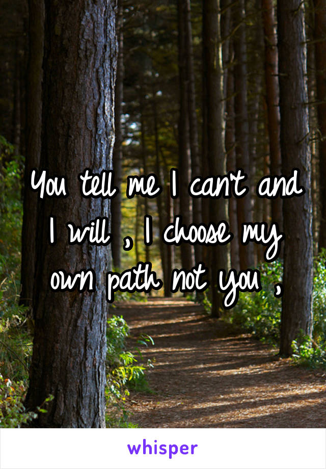 You tell me I can't and I will , I choose my own path not you ,