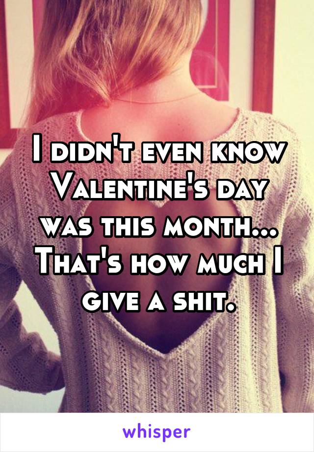 I didn't even know Valentine's day was this month... That's how much I give a shit.