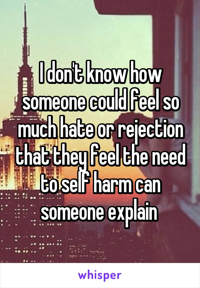 I don't know how someone could feel so much hate or rejection that they feel the need to self harm can someone explain 