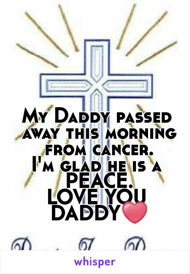 My Daddy passed away this morning from cancer.
I'm glad he is a PEACE.
LOVE YOU DADDY❤