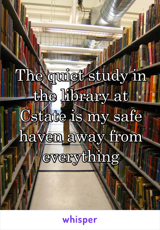 The quiet study in the library at Cstate is my safe haven away from everything