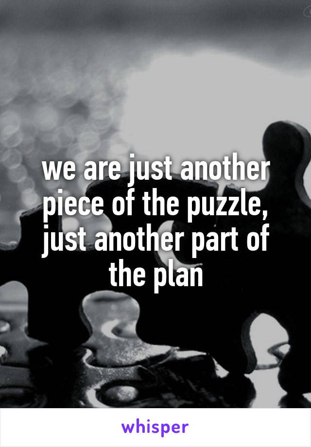 we are just another piece of the puzzle, just another part of the plan