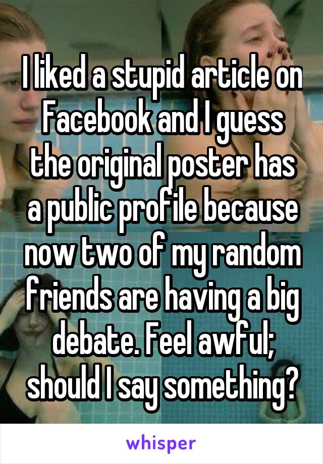 I liked a stupid article on Facebook and I guess the original poster has a public profile because now two of my random friends are having a big debate. Feel awful; should I say something?