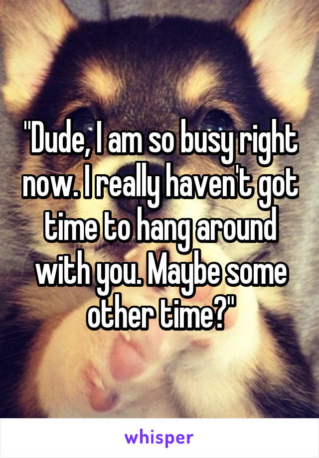 "Dude, I am so busy right now. I really haven't got time to hang around with you. Maybe some other time?"