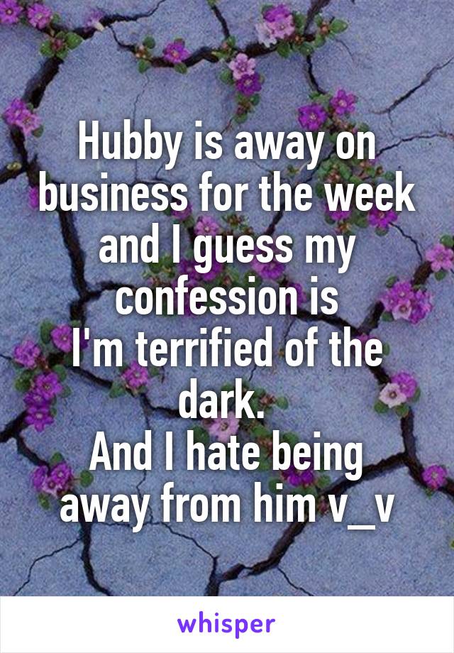 Hubby is away on business for the week and I guess my confession is
I'm terrified of the dark. 
And I hate being away from him v_v