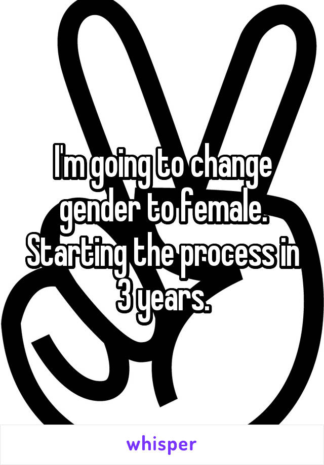 I'm going to change gender to female. Starting the process in 3 years.