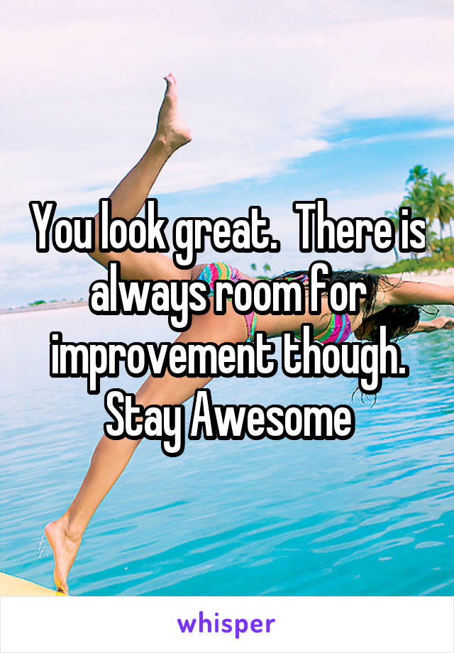 You look great.  There is always room for improvement though.
Stay Awesome