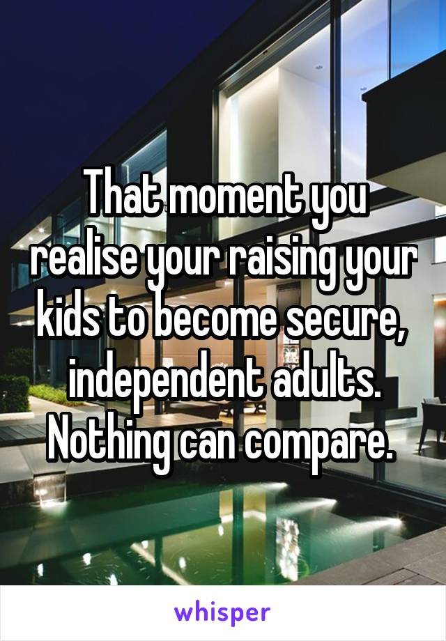 That moment you realise your raising your kids to become secure,  independent adults. Nothing can compare. 