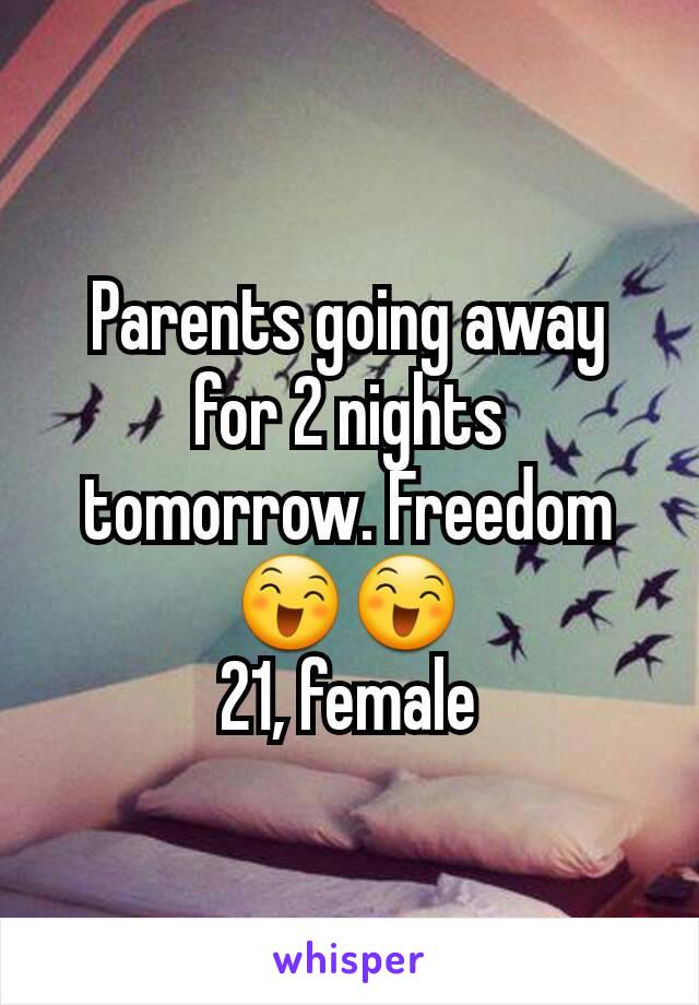 Parents going away for 2 nights tomorrow. Freedom 😄😄
21, female