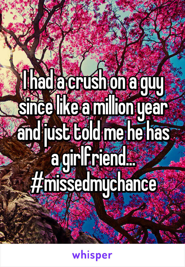 I had a crush on a guy since like a million year and just told me he has a girlfriend... #missedmychance