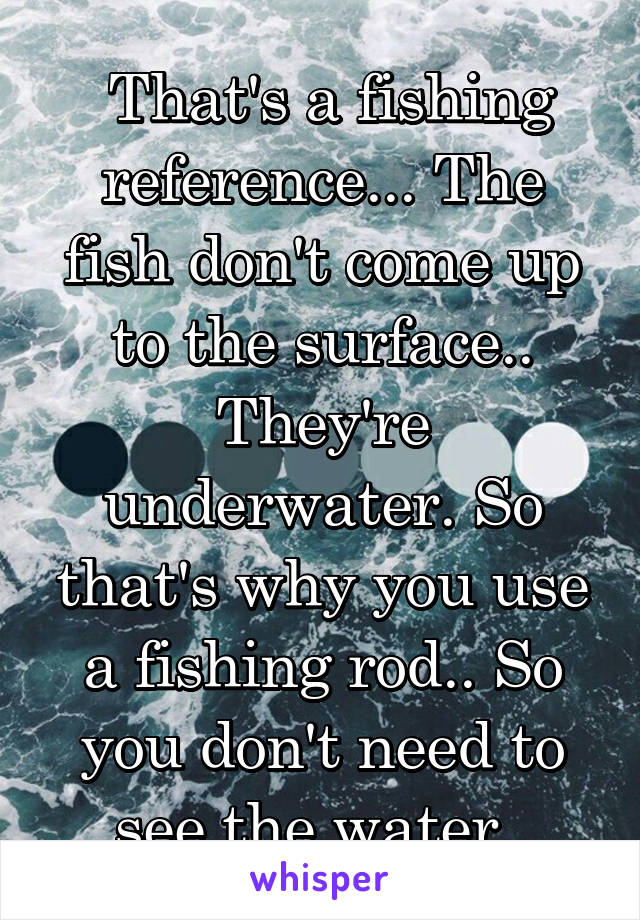  That's a fishing reference... The fish don't come up to the surface.. They're underwater. So that's why you use a fishing rod.. So you don't need to see the water..