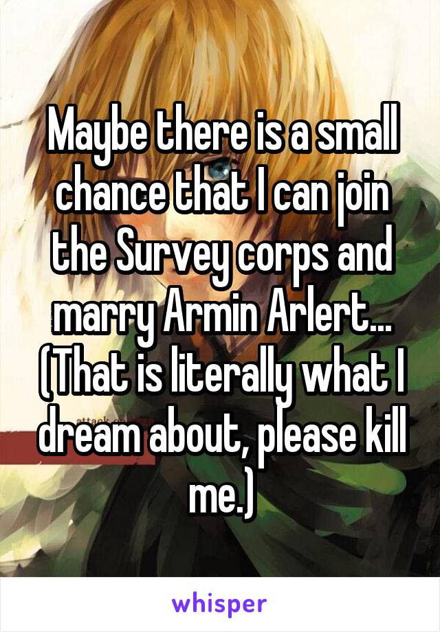 Maybe there is a small chance that I can join the Survey corps and marry Armin Arlert... (That is literally what I dream about, please kill me.)