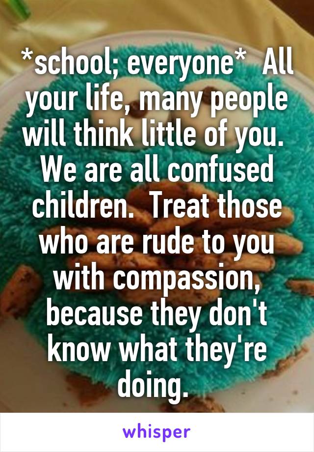 *school; everyone*  All your life, many people will think little of you.  We are all confused children.  Treat those who are rude to you with compassion, because they don't know what they're doing. 