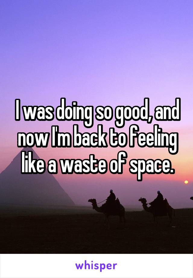 I was doing so good, and now I'm back to feeling like a waste of space.