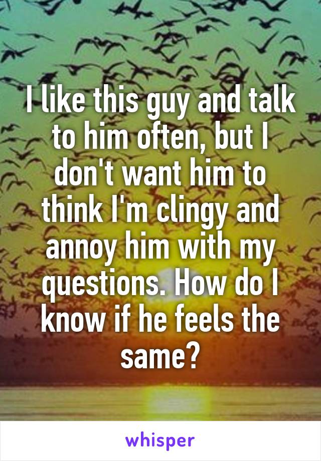 I like this guy and talk to him often, but I don't want him to think I'm clingy and annoy him with my questions. How do I know if he feels the same?