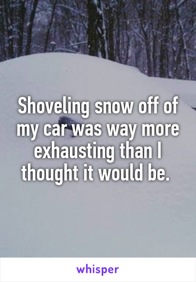 Shoveling snow off of my car was way more exhausting than I thought it would be. 