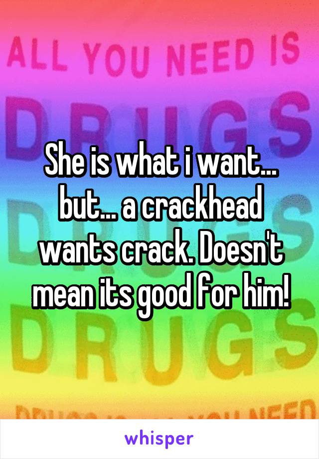 She is what i want... but... a crackhead wants crack. Doesn't mean its good for him!