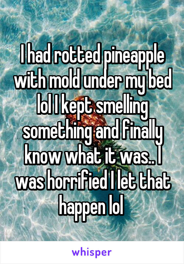 I had rotted pineapple with mold under my bed lol I kept smelling something and finally know what it was.. I was horrified I let that happen lol 