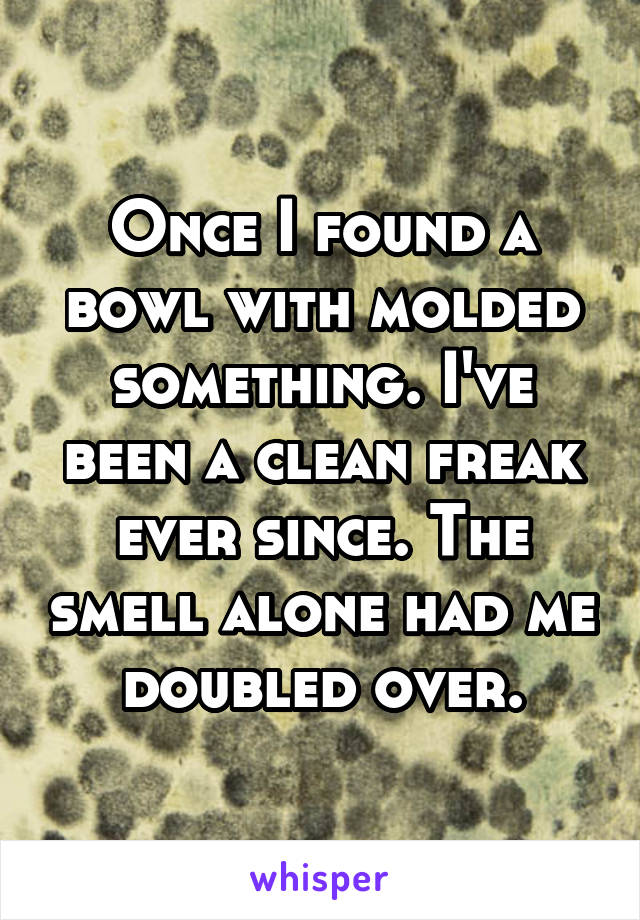 Once I found a bowl with molded something. I've been a clean freak ever since. The smell alone had me doubled over.