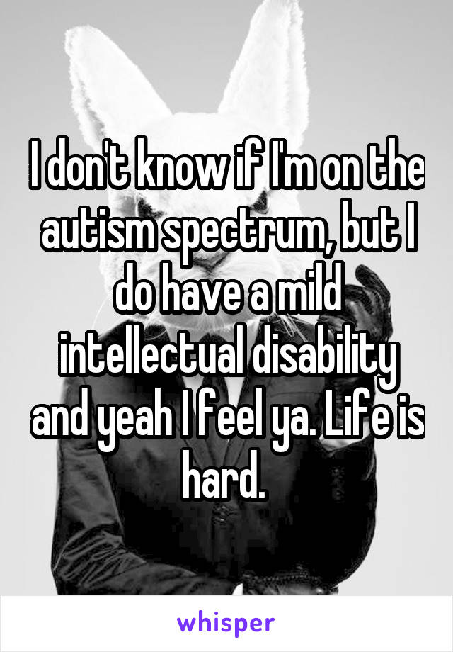 I don't know if I'm on the autism spectrum, but I do have a mild intellectual disability and yeah I feel ya. Life is hard. 