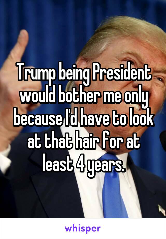 Trump being President would bother me only because I'd have to look at that hair for at least 4 years.