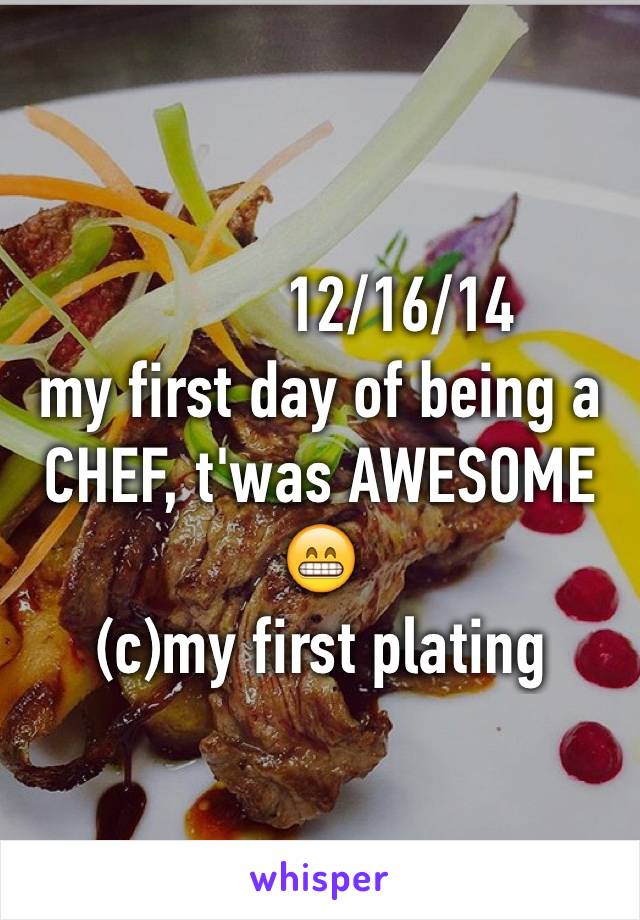           12/16/14
my first day of being a CHEF, t'was AWESOME 😁
(c)my first plating