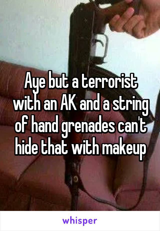 Aye but a terrorist with an AK and a string of hand grenades can't hide that with makeup