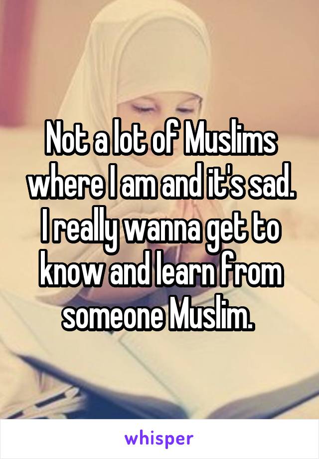 Not a lot of Muslims where I am and it's sad. I really wanna get to know and learn from someone Muslim. 