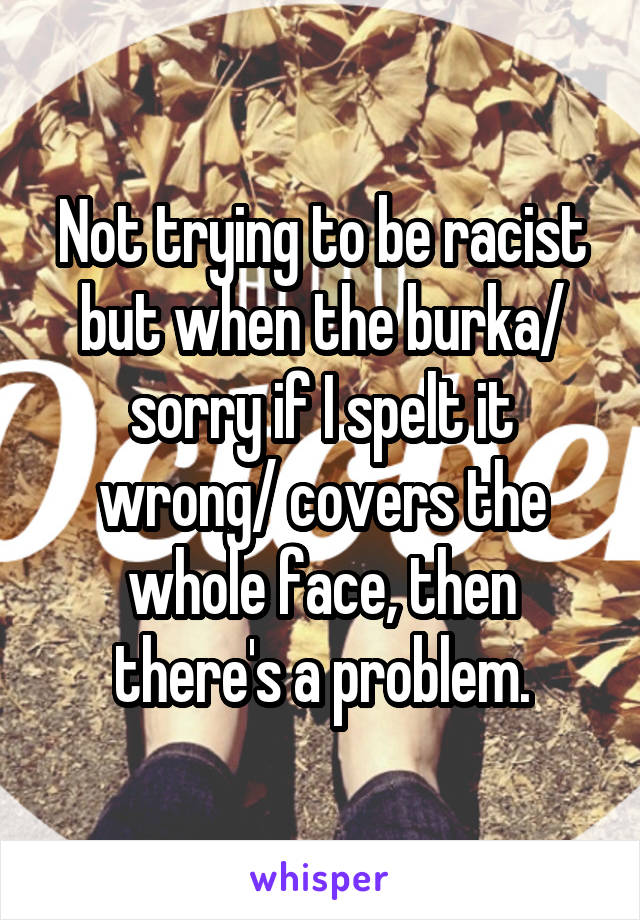 Not trying to be racist but when the burka/ sorry if I spelt it wrong/ covers the whole face, then there's a problem.