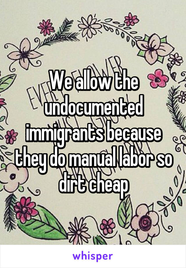 We allow the undocumented immigrants because they do manual labor so dirt cheap