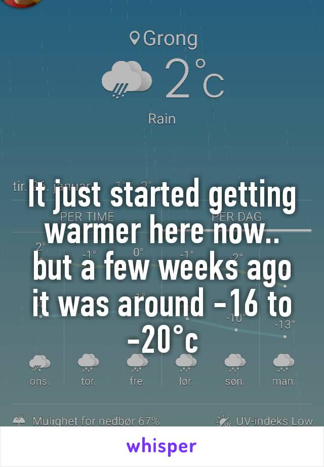 It just started getting warmer here now.. but a few weeks ago it was around -16 to -20°c