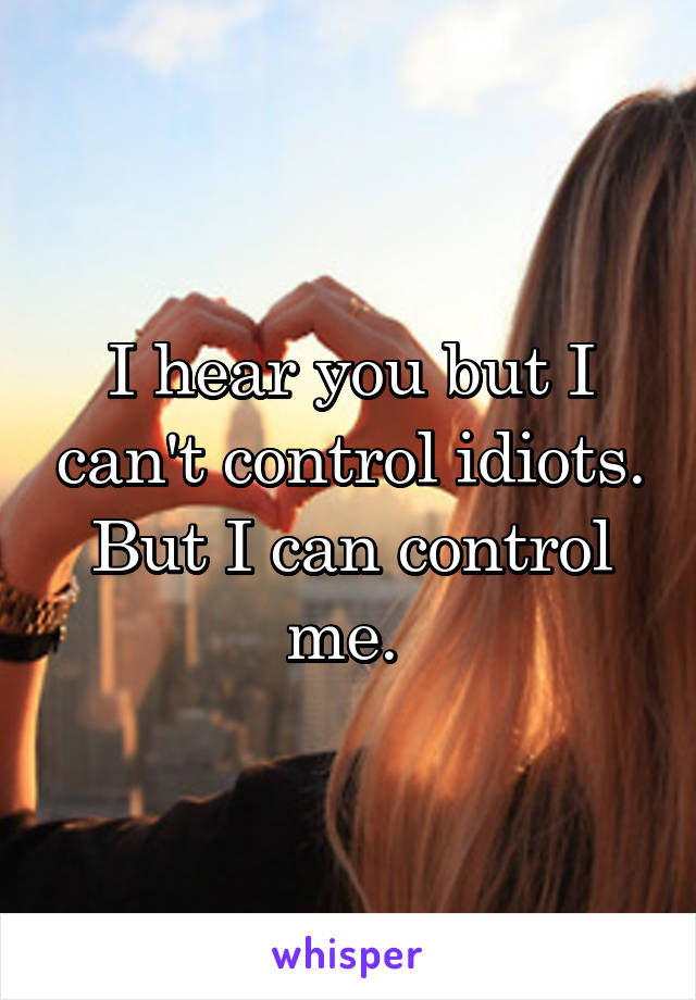 I hear you but I can't control idiots. But I can control me. 