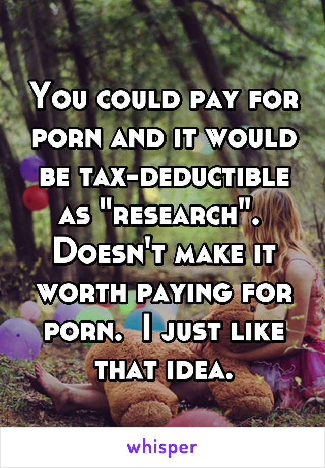 You could pay for porn and it would be tax-deductible as "research".  Doesn't make it worth paying for porn.  I just like that idea.