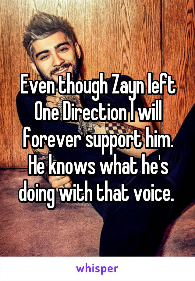 Even though Zayn left One Direction I will forever support him. He knows what he's doing with that voice. 