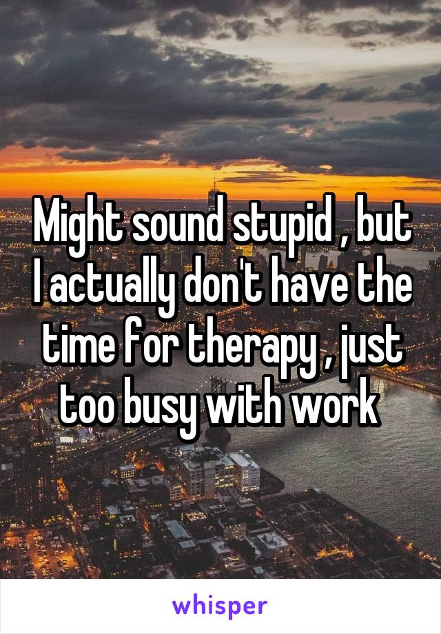 Might sound stupid , but I actually don't have the time for therapy , just too busy with work 