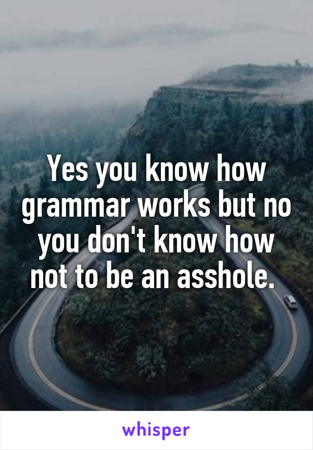 Yes you know how grammar works but no you don't know how not to be an asshole. 