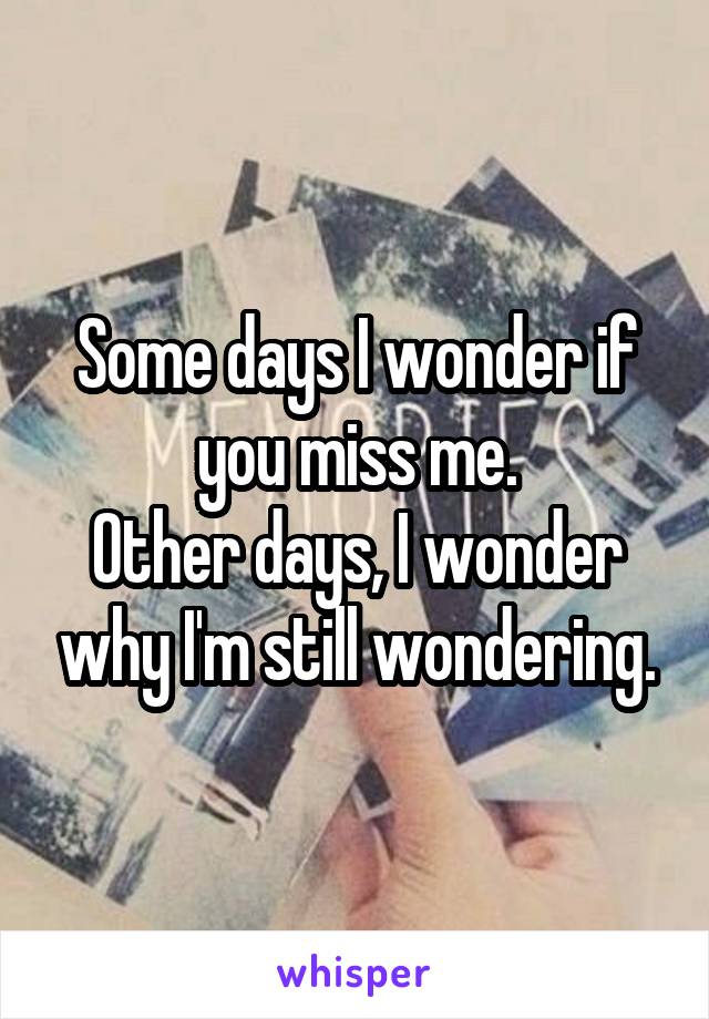 Some days I wonder if you miss me.
Other days, I wonder why I'm still wondering.