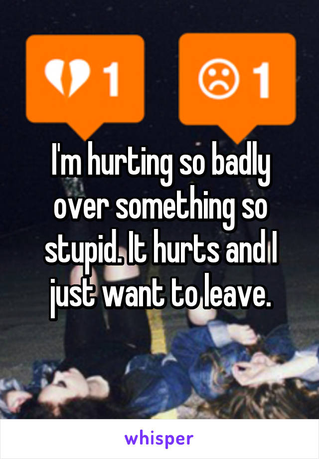 I'm hurting so badly over something so stupid. It hurts and I just want to leave.