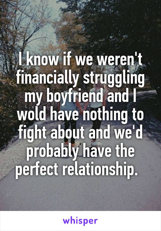 I know if we weren't financially struggling my boyfriend and I wold have nothing to fight about and we'd probably have the perfect relationship.  