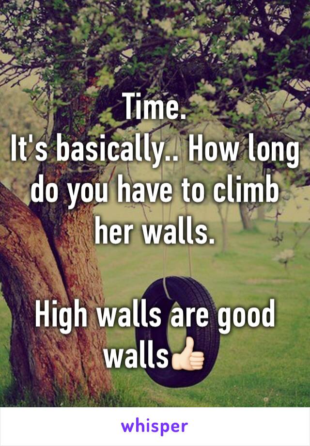 Time. 
It's basically.. How long do you have to climb her walls. 

High walls are good walls👍🏻