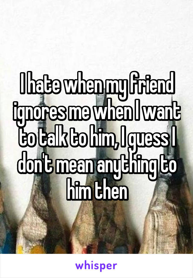 I hate when my friend ignores me when I want to talk to him, I guess I don't mean anything to him then