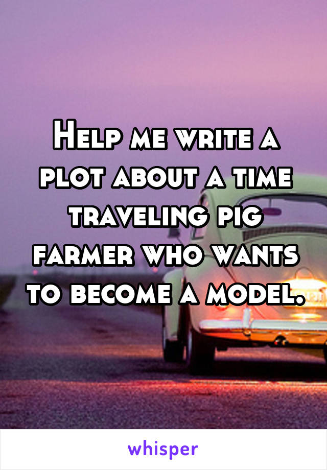 Help me write a plot about a time traveling pig farmer who wants to become a model. 