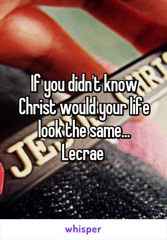 If you didn't know Christ would your life look the same...
Lecrae 