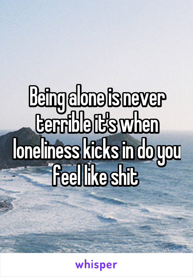 Being alone is never terrible it's when loneliness kicks in do you feel like shit 