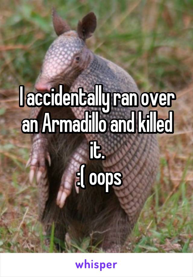 I accidentally ran over an Armadillo and killed it.
 :( oops