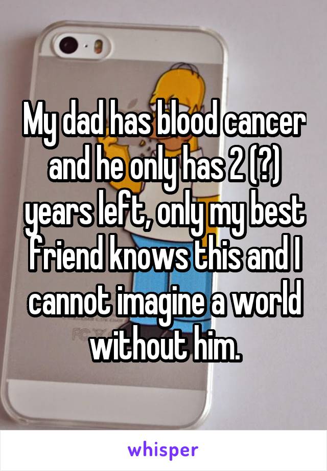 My dad has blood cancer and he only has 2 (?) years left, only my best friend knows this and I cannot imagine a world without him.
