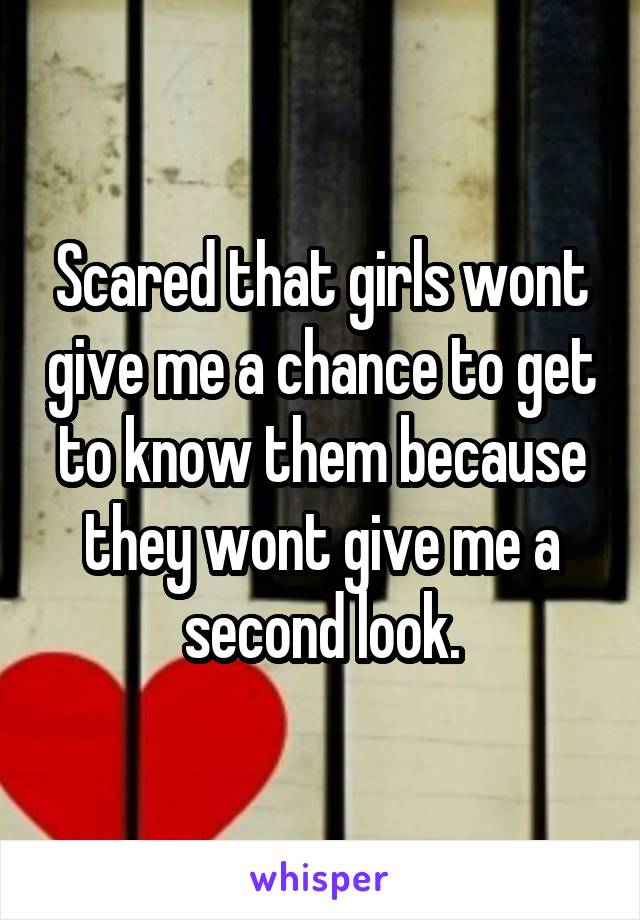 Scared that girls wont give me a chance to get to know them because they wont give me a second look.